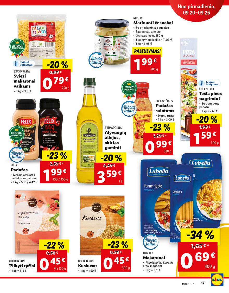 Lidl maisto prekių pasiūlymai akcijos nuo 
  2021-09-20 iki 
  2021-09-26 | Leidinukas.lt puslapis 17