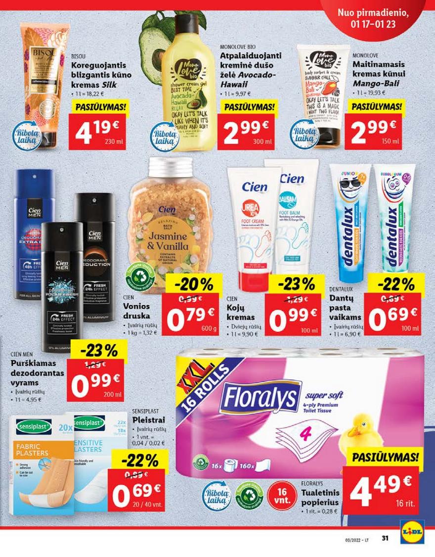 Lidl maisto prekių pasiūlymai akcijos nuo 
  2022-01-17 iki 
  2022-01-23 | Leidinukas.lt puslapis 31