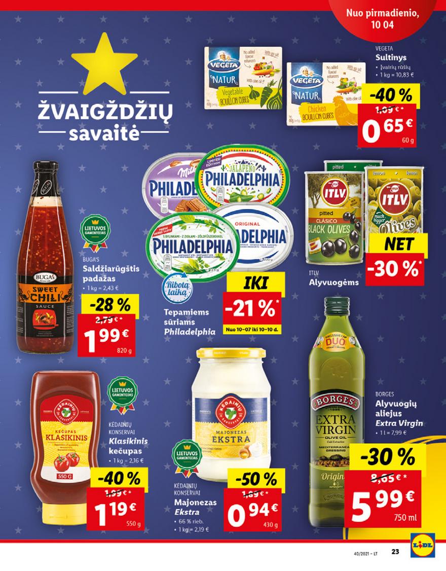 Lidl maisto prekių pasiūlymai akcijos nuo 
  2021-10-04 iki 
  2021-10-10 | Leidinukas.lt puslapis 23