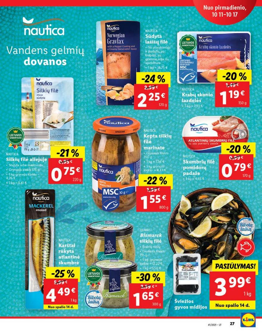 Lidl maisto prekių pasiūlymai akcijos nuo 
  2021-10-11 iki 
  2021-10-17 | Leidinukas.lt puslapis 27