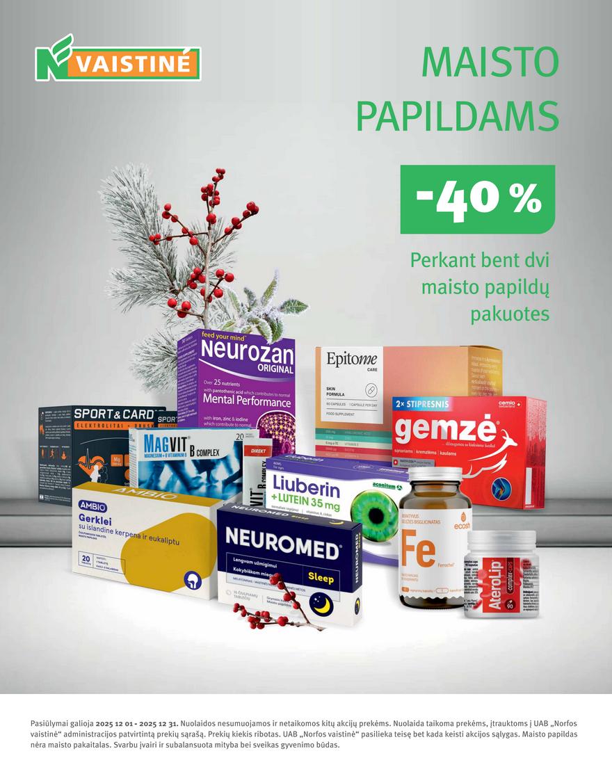 Norfos vaistinės leidinys akcijos nuo 
  2025-12-01 iki 
  2025-12-31 | Leidinukas.lt puslapis 32