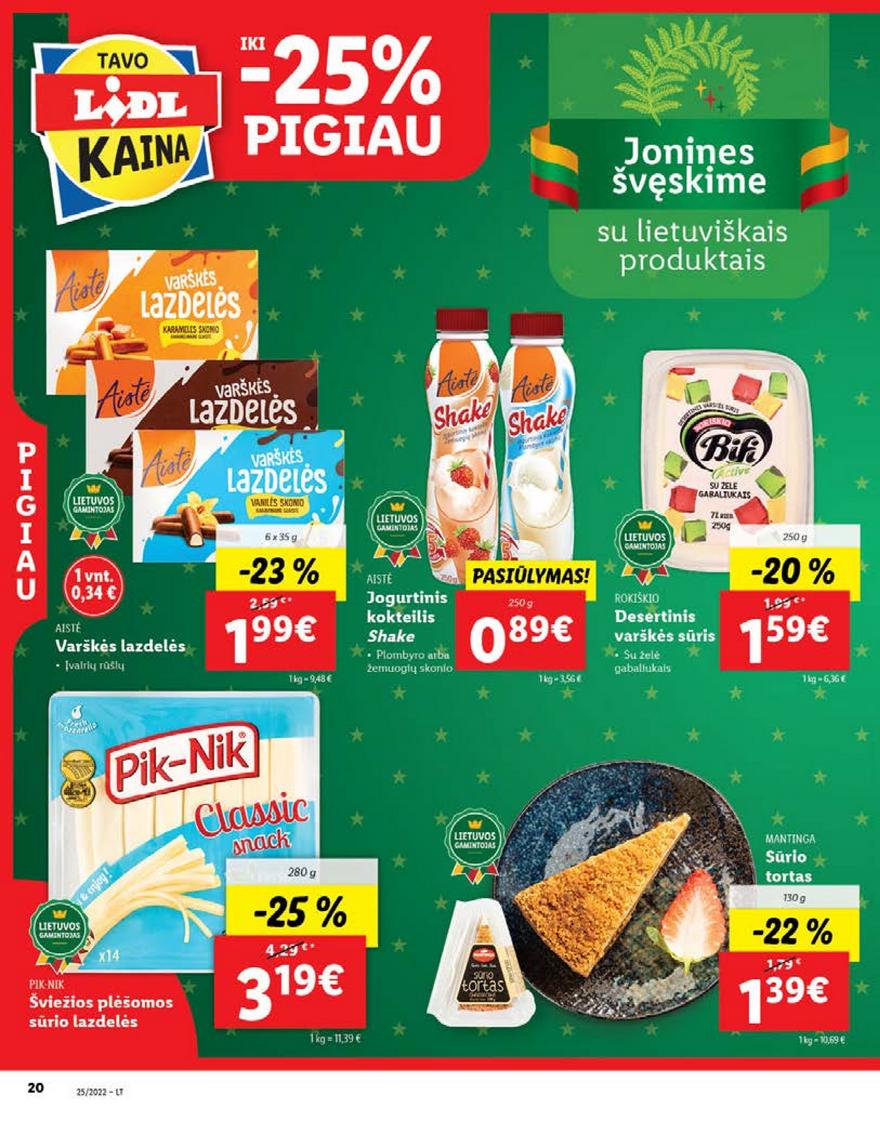 Lidl maisto prekių pasiūlymai akcijos nuo 
  2022-06-20 iki 
  2022-06-26 | Leidinukas.lt puslapis 20