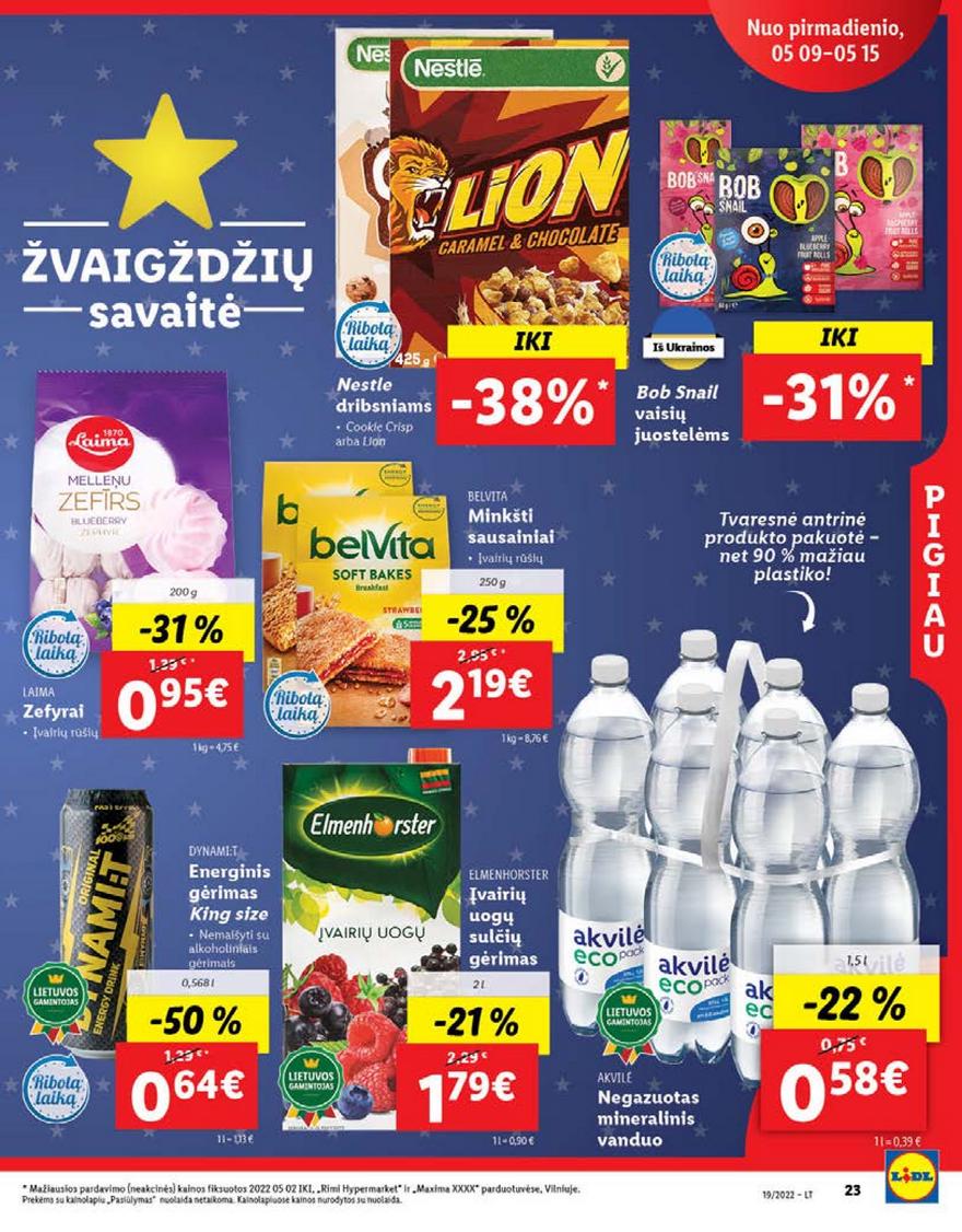 Lidl maisto prekių pasiūlymai akcijos nuo 
  2022-05-09 iki 
  2022-05-15 | Leidinukas.lt puslapis 23