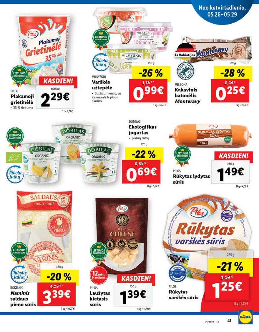 Lidl maisto prekių pasiūlymai akcijos nuo 
  2022-05-23 iki 
  2022-05-29 | Leidinukas.lt puslapis 41