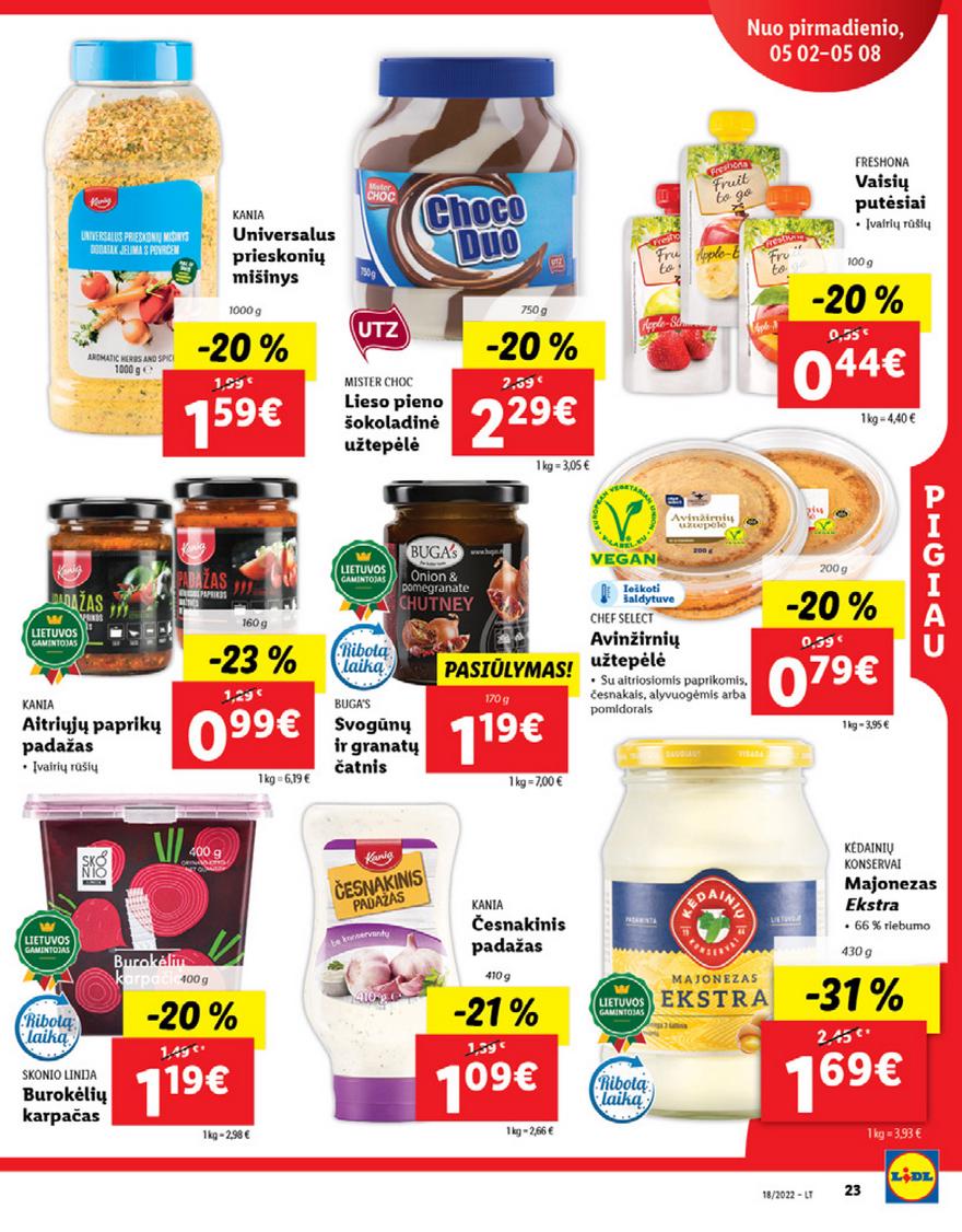 Lidl maisto prekių pasiūlymai akcijos nuo 
  2022-05-02 iki 
  2022-05-08 | Leidinukas.lt puslapis 23