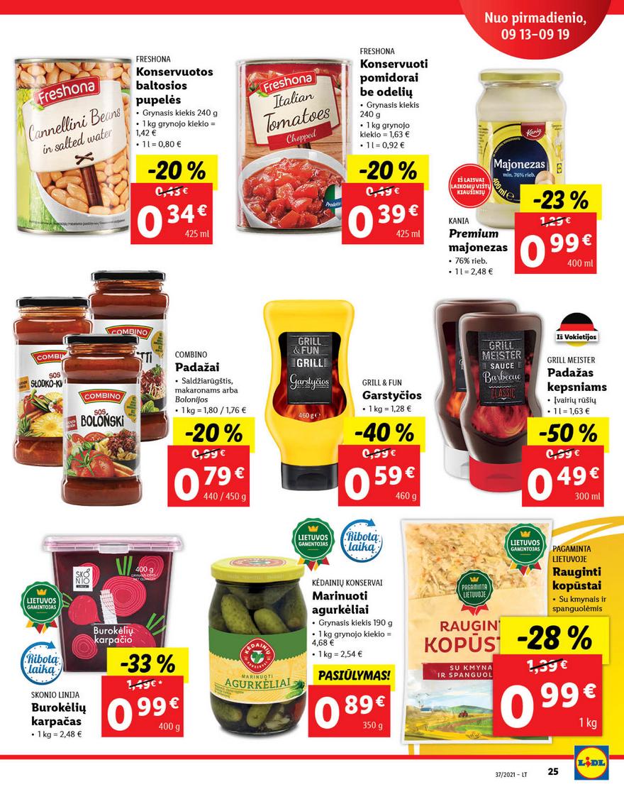 Lidl maisto prekių pasiūlymai akcijos nuo 
  2021-09-13 iki 
  2021-09-19 | Leidinukas.lt puslapis 25