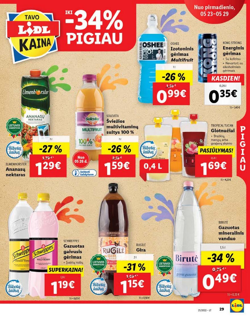 Lidl maisto prekių pasiūlymai akcijos nuo 
  2022-05-23 iki 
  2022-05-29 | Leidinukas.lt puslapis 29