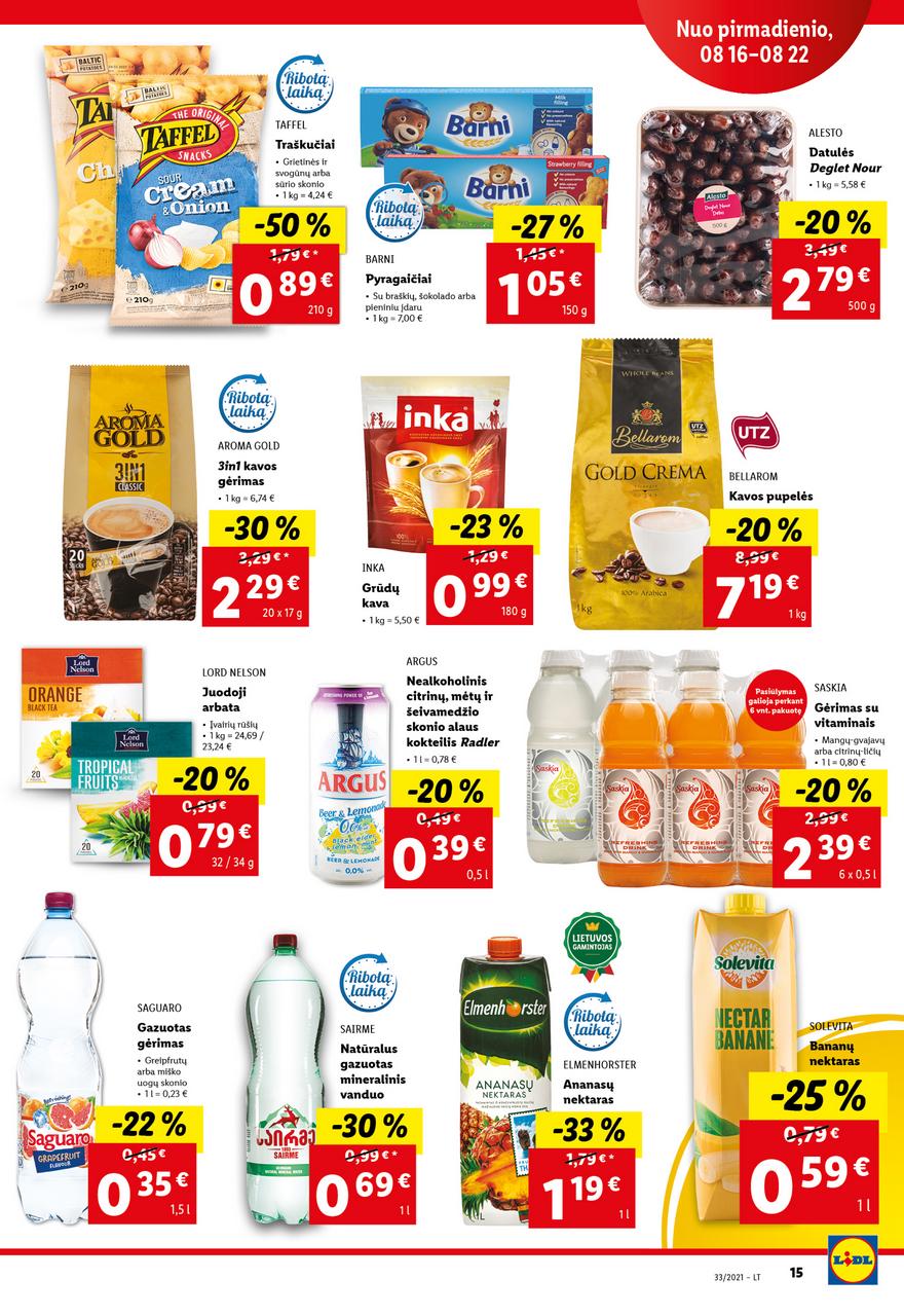Lidl maisto prekių pasiūlymai akcijos nuo 
  2021-08-16 iki 
  2021-08-22 | Leidinukas.lt puslapis 15