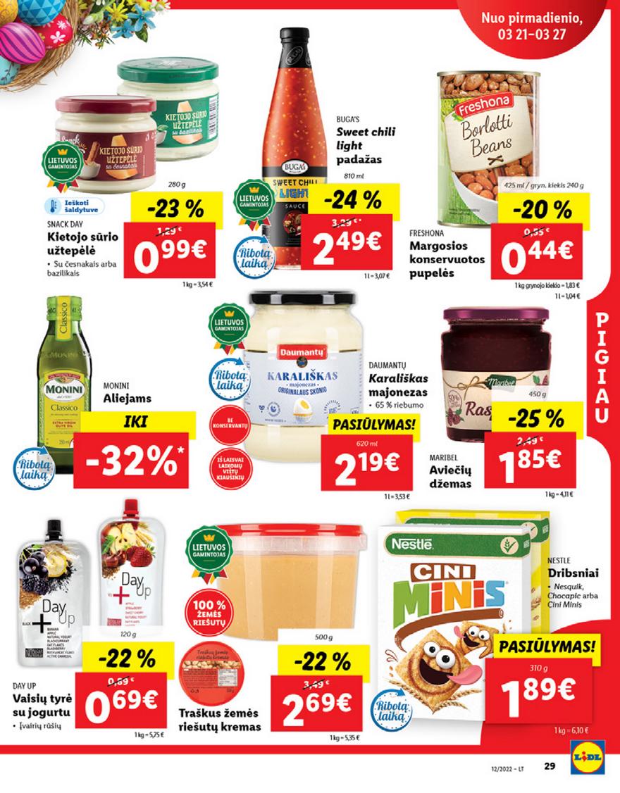 Lidl maisto prekių pasiūlymai akcijos nuo 
  2022-03-21 iki 
  2022-03-27 | Leidinukas.lt puslapis 29
