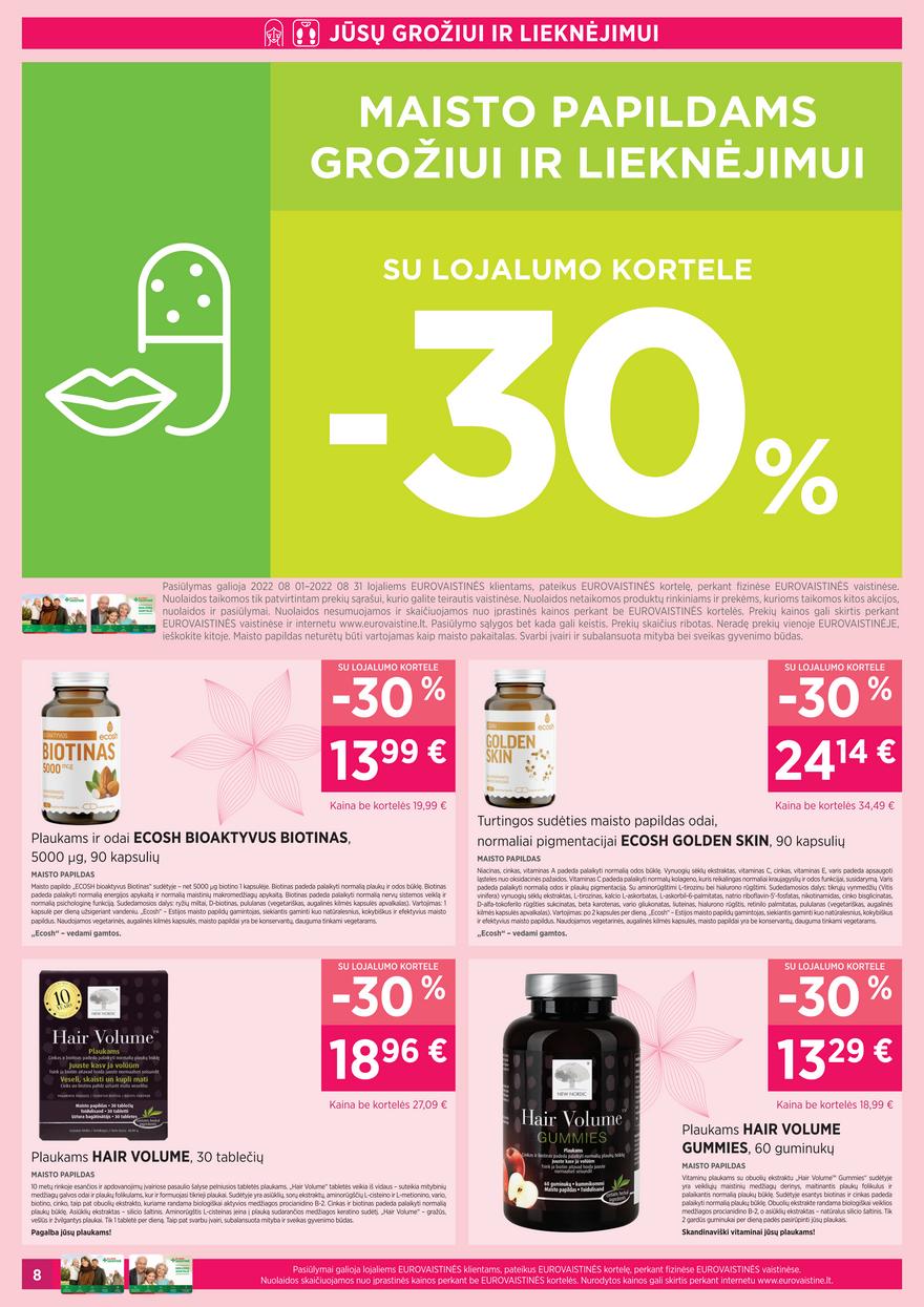 Euro vaistinė leidinys akcijos nuo 
  2022-08-01 iki 
  2022-08-31 | Leidinukas.lt puslapis 8