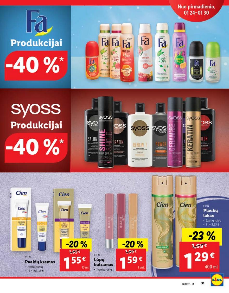 Lidl pasiūlymai akcijos nuo 
  2022-01-24 iki 
  2022-01-30 | Leidinukas.lt puslapis 31