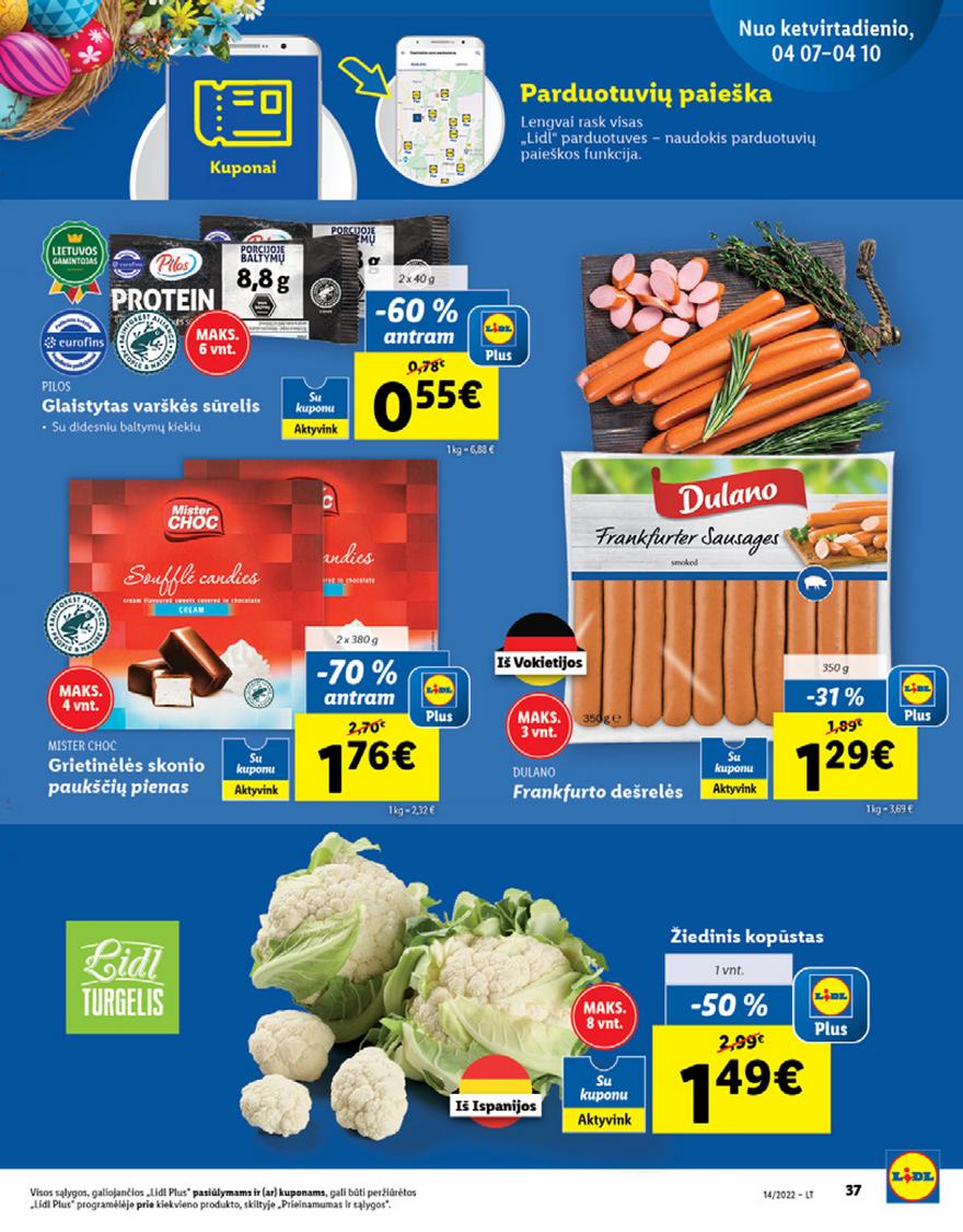 Lidl maisto prekių pasiūlymai akcijos nuo 
  2022-04-04 iki 
  2022-04-10 | Leidinukas.lt puslapis 37
