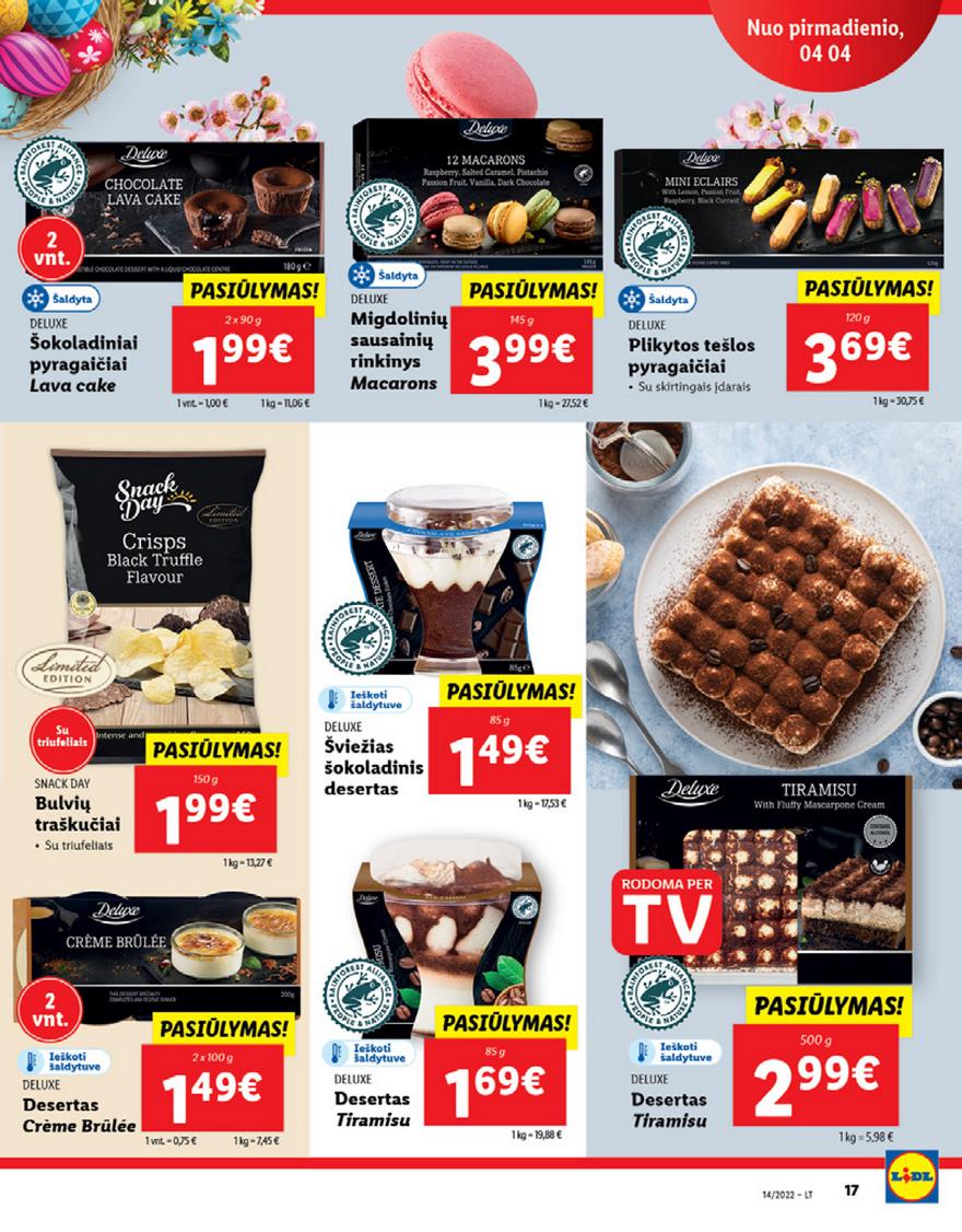 Lidl maisto prekių pasiūlymai akcijos nuo 
  2022-04-04 iki 
  2022-04-10 | Leidinukas.lt puslapis 17