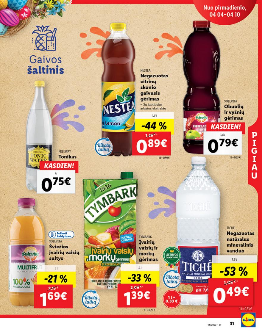Lidl maisto prekių pasiūlymai akcijos nuo 
  2022-04-04 iki 
  2022-04-10 | Leidinukas.lt puslapis 31