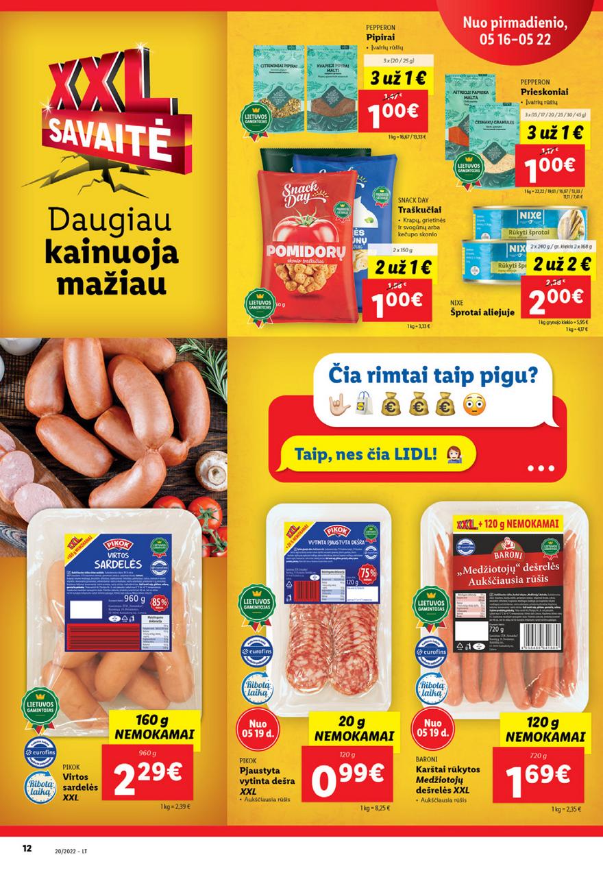 Lidl maisto prekių pasiūlymai akcijos nuo 
  2022-05-16 iki 
  2022-05-22 | Leidinukas.lt puslapis 12